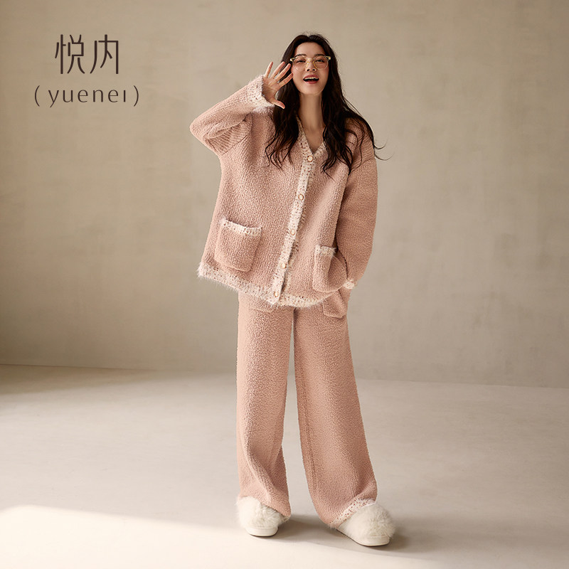 悦内半边绒睡衣女款秋冬季珊瑚绒保暖加绒加厚款家居服粉色小香风,女士内衣/男士内衣/家居服,睡衣/家居服套装,淘宝优惠券,粉丝福利购,淘宝优惠卷