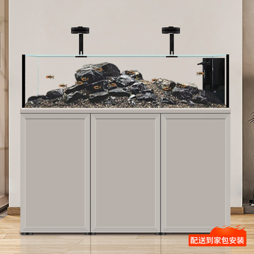 迪顺2025新款龙影实木溪流缸鱼缸客厅超白玻璃水族箱隔断落地家用