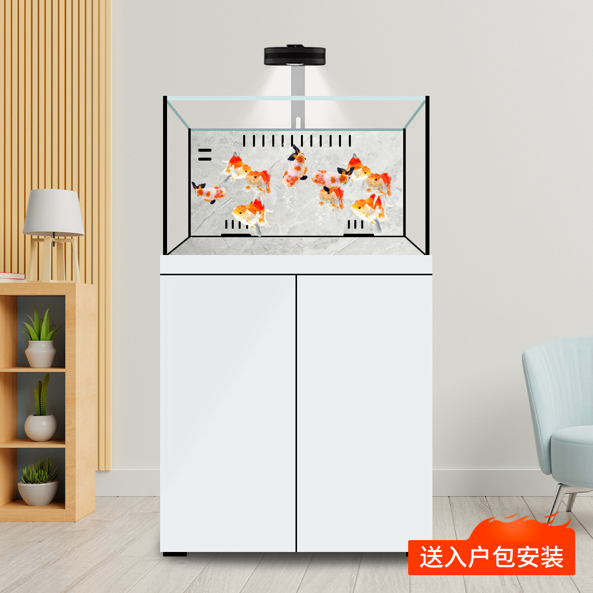 迪顺2026新款岩板方形自循环懒人底滤极窄鱼缸金鱼客厅家用水族箱