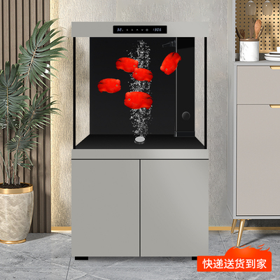 迪顺2026新款鱼缸一体式超白玻璃底滤造景落地客厅家用水族箱