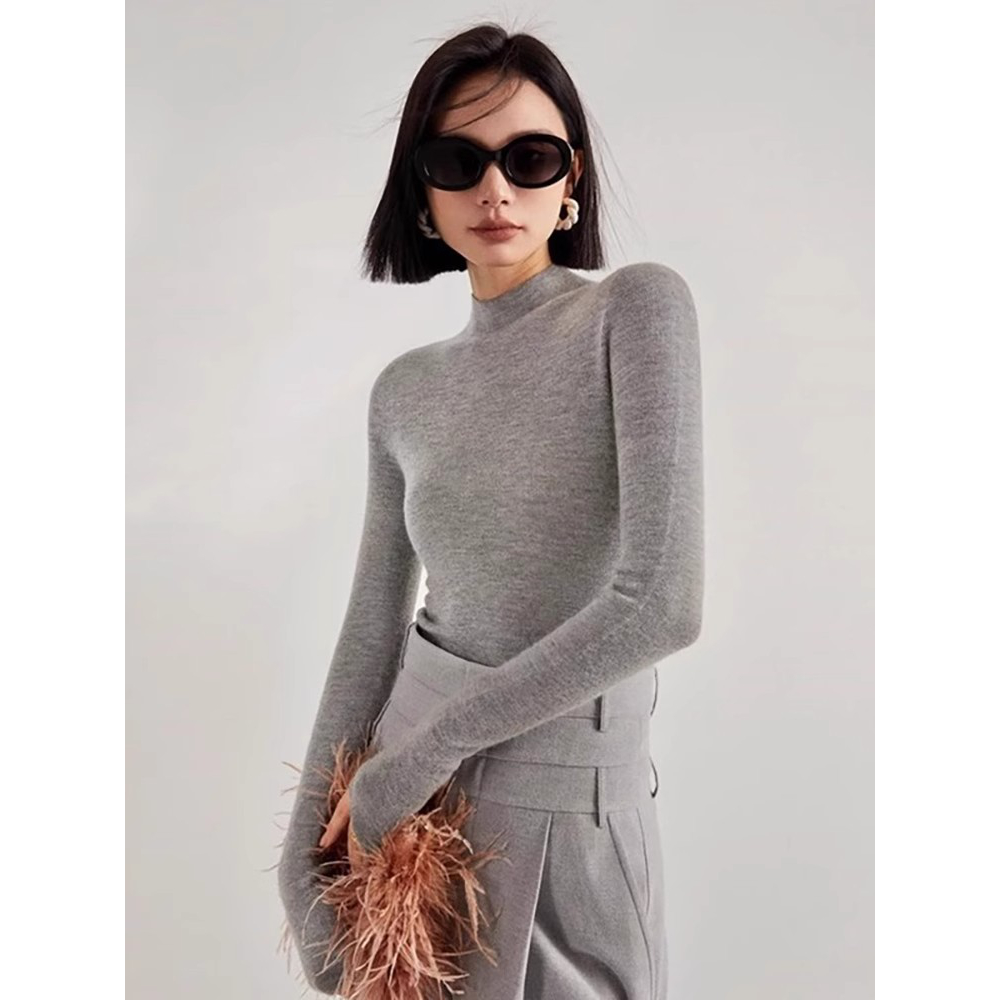 秋冬法式半高领羊毛针织衫女高级感内搭打底毛衣冬季加厚修身上衣