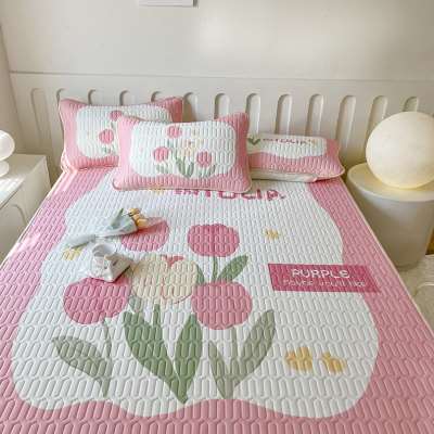 夏季乳胶冰丝凉席三件套可机洗折叠学生宿舍空调软席防滑床上用品