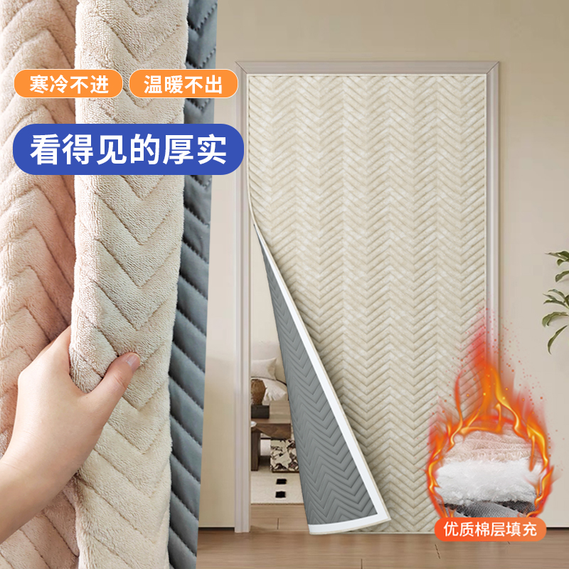 棉门帘冬季保暖防风卧室家用免打孔加厚防寒窗帘隔音空调隔断帘子