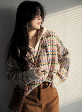 Sorrytin 休闲时髦 彩色夹花织法高端山羊绒抽绳连帽针织毛衣卫衣