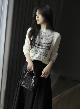 Sorrytin 爱马女仕 高奢系列 星座印花图案镂空羊绒羊毛针织衫