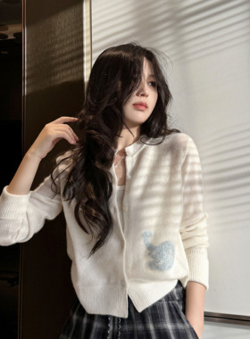 Sorrytin 强荐 脱颖出而的优秀质感  珠片亮片山羊绒长袖针织开衫