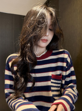 Sorrytin 带着复古的韵味和沉稳的质感 撞色条纹山羊绒针织毛衣