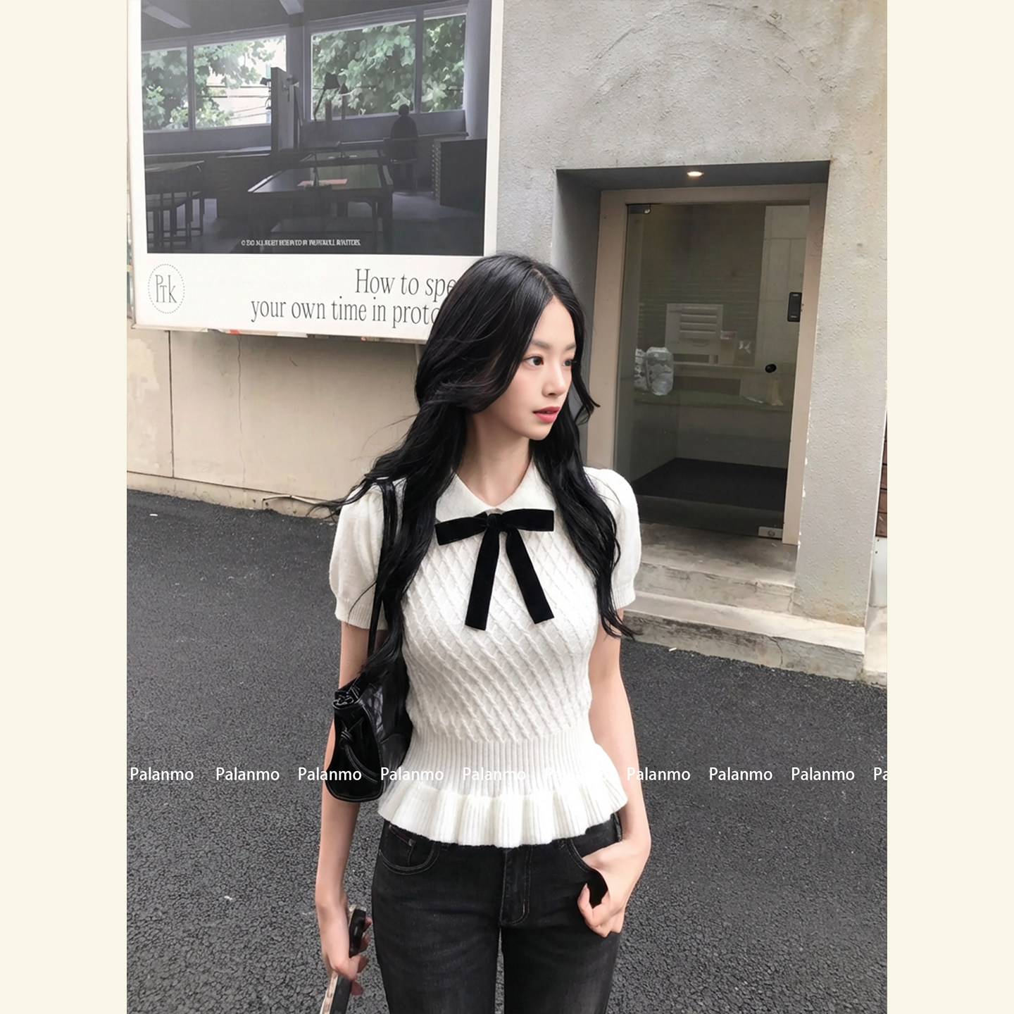 miu系娃娃领麻花针织短袖上衣女2026夏季新款学院风翻领薄款小衫