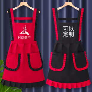 网红商用定制logo印字 美甲围裙工作服时尚 女厨房家用纯棉2023新款