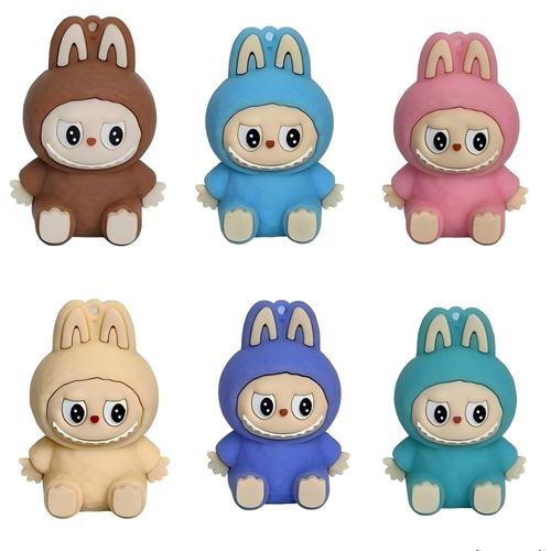 网红拉布布生日蛋糕装饰摆件植绒软胶Labubu兔头气球甜品台插件