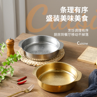 加厚不锈钢锤纹汤煲锅家用双耳平底火锅盆商用寿喜烧锅电磁炉通用
