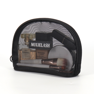 新款黑色半圆化妆包女便携小号透明网纱收纳包旅行护肤品洗漱包袋