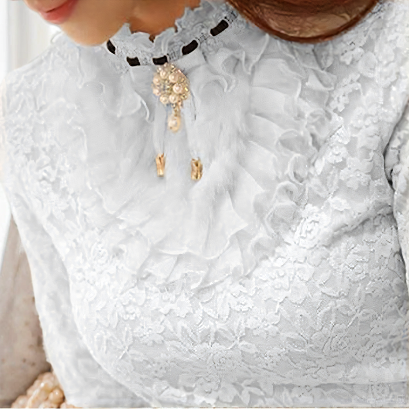 翻领减龄I时尚蕾丝衬衣女上衣