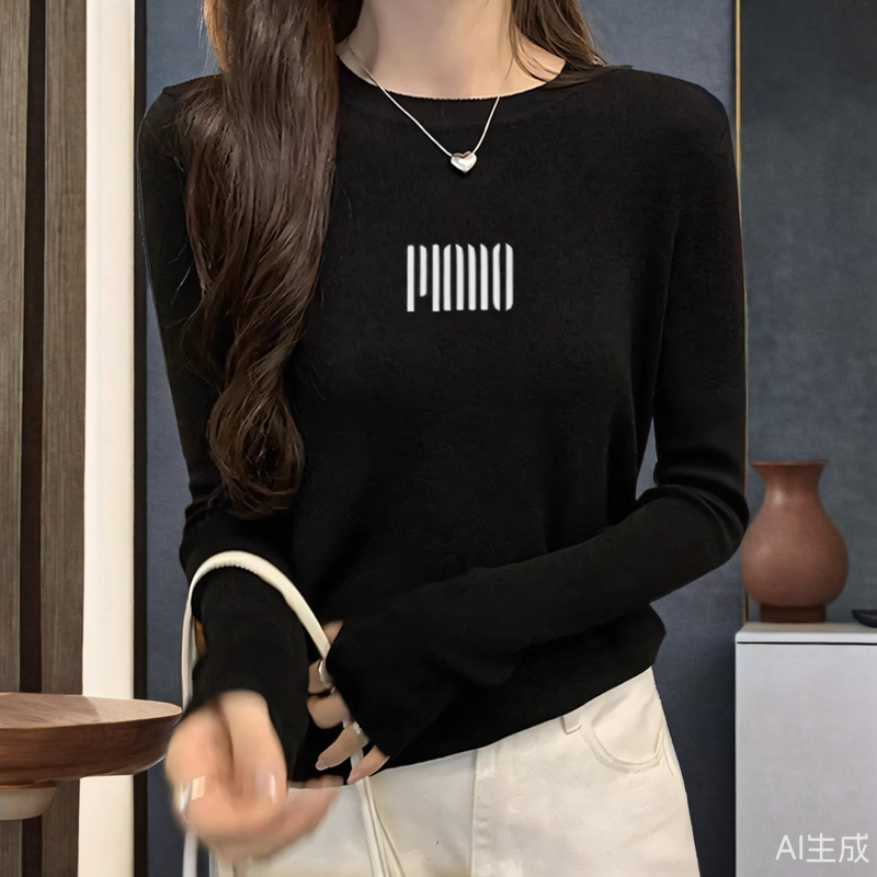 春秋冬欧货拼色正肩针织长袖t恤女设计感小众时尚百搭上衣打底衫