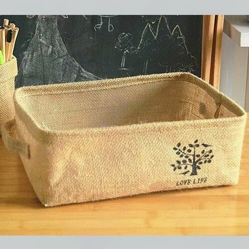 亚麻收纳盒袋桌面文具化妆品女整理盒防水复古可折叠杂物收纳筐