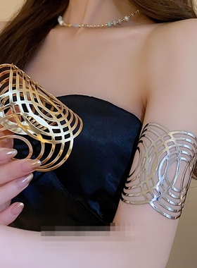 欧美金属银色臂环饰品女大臂辣妹金色网红手臂手镯新款配饰