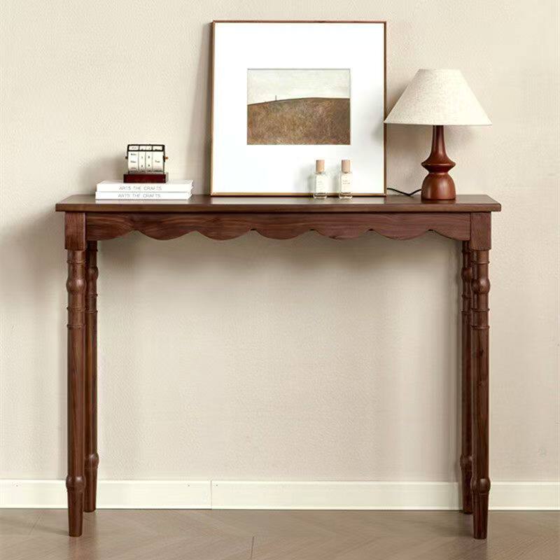 法式复古条案桌墙边桌极窄实木家用黑胡桃色玄关台正对门走廊案台