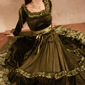 wuxian翡色流光法式 高级感金丝绒宴会礼服 复古绿色连衣裙秋冬长袖