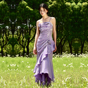 无线WUXIAN新款法式偏光人鱼姬礼服气质轻奢小众成人礼战袍长裙