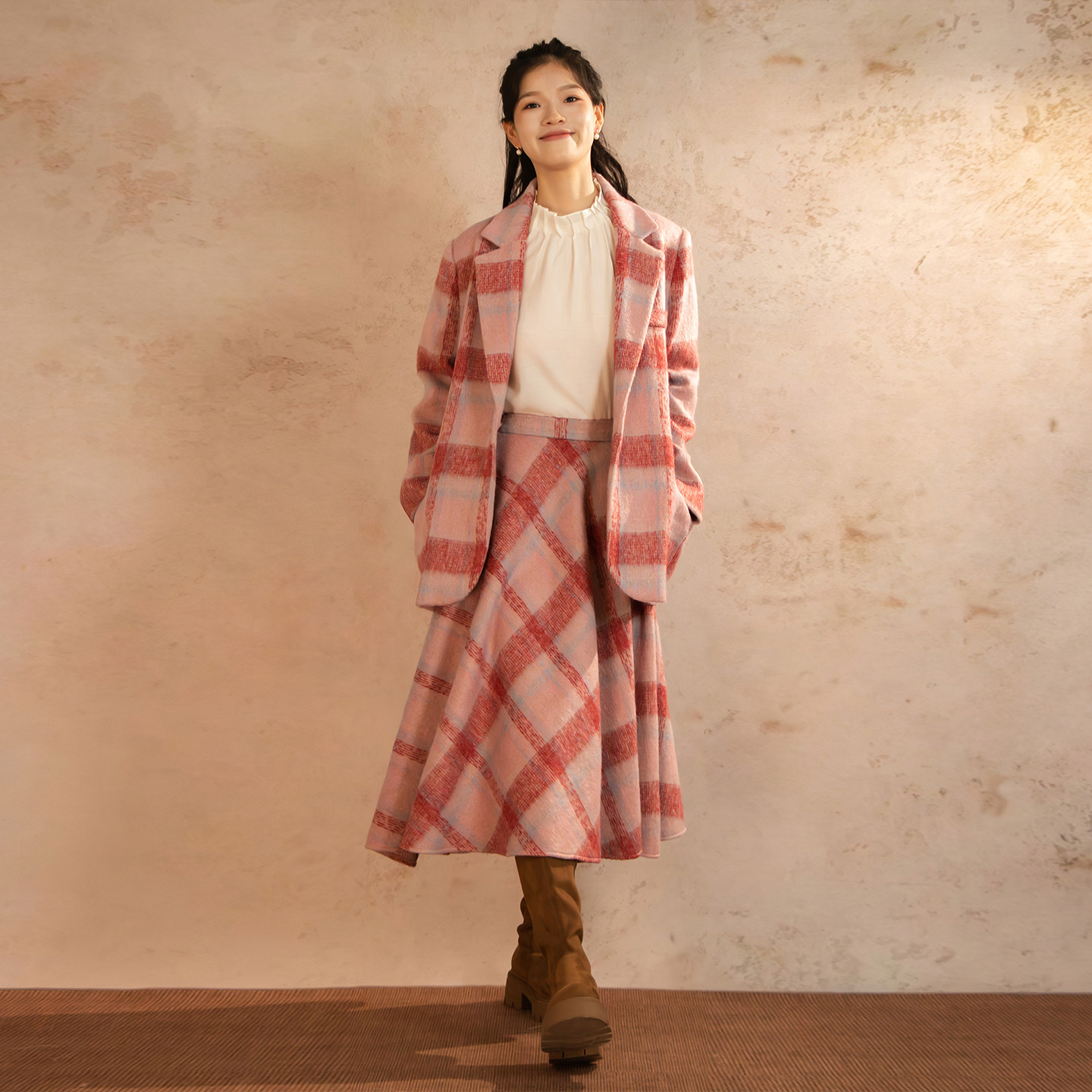 wuxian无线粉色毛呢西装外套女小香风复古格子上衣秋冬新款千金风,女装/女士精品,西装,淘宝优惠券,粉丝福利购,淘宝优惠卷