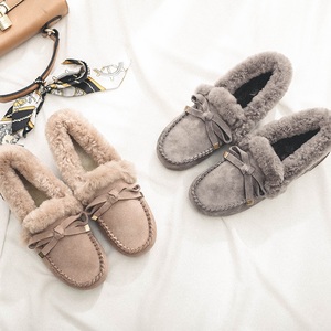蝴蝶结翻毛加绒保暖棉鞋