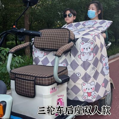 双人三轮车后座挡风被冬季加大加宽电动车加厚加绒防水电瓶车带孩