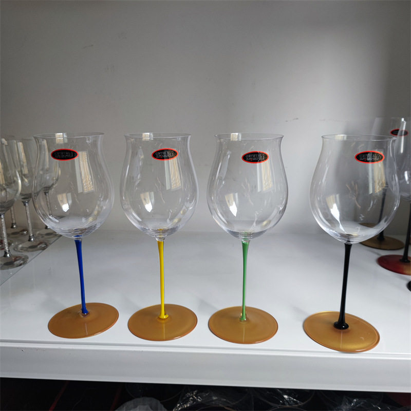 透明底黑领结红酒杯勃艮第杯大号波尔多杯彩杆手工杯水晶葡萄酒杯