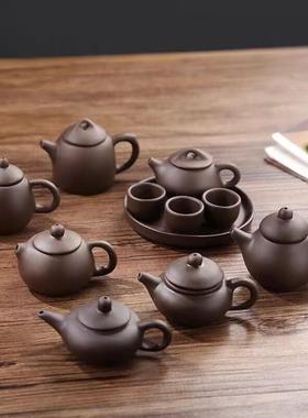 迷你紫砂茶壶指宠具尖壶茶冒烟小奶茶摆件儿童功夫茶茶盘茶JRT杯