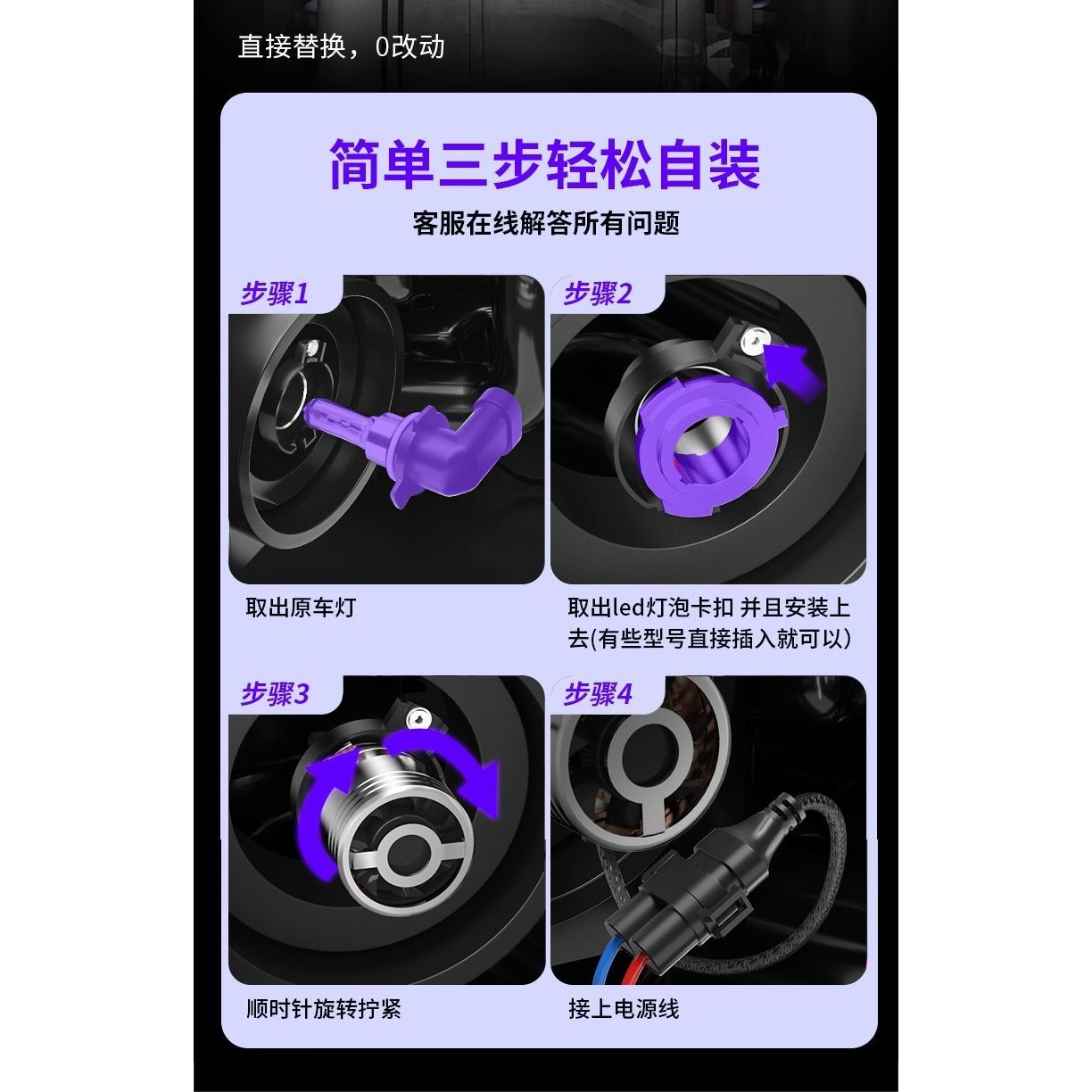 量子光束激光大灯led汽车激光大灯超亮聚光铜管h7灯泡远近光一体h
