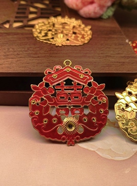 diy喜字滴油古风装饰景泰蓝新娘团扇摇头蝴蝶手工配件