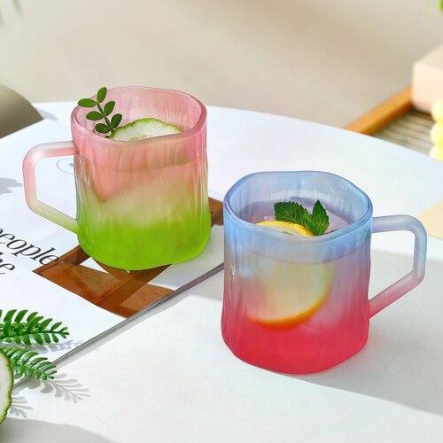 冰川杯子玻璃杯把手玻璃水杯渐变茶杯ins家用高颜值喝水啤酒杯