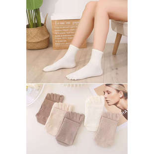 洛逸五指袜女中筒袜费尔岛雪花复古加厚保暖分趾袜秋冬季防臭棉袜