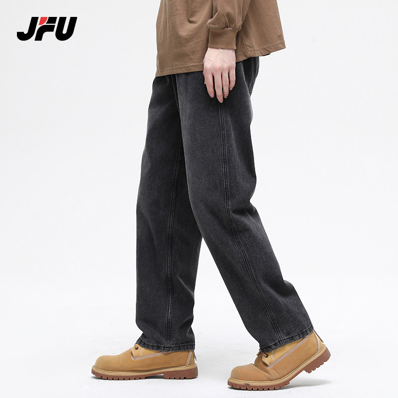 JFU高街vibe美式牛仔裤男款春夏薄款宽松百搭黑色直筒牛仔长裤男