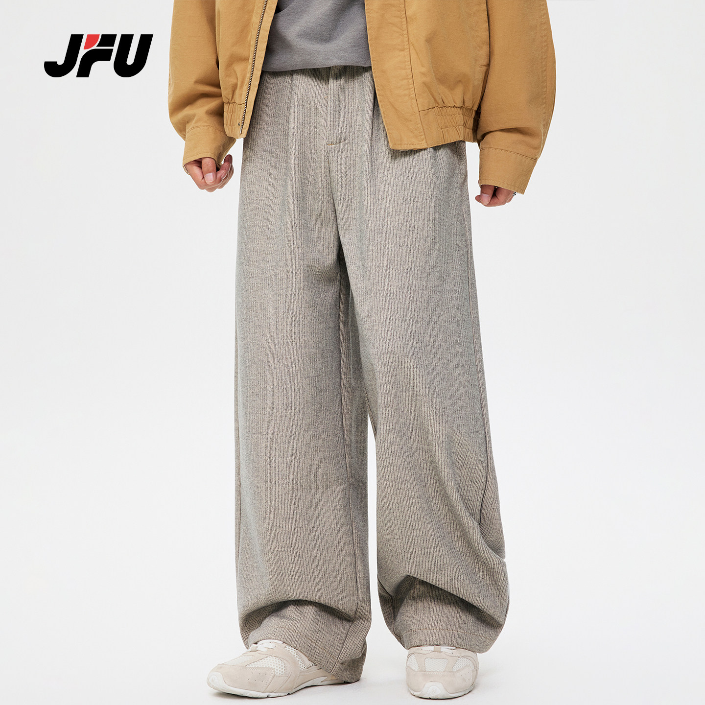 JFU潮牌 秋冬季美式复古宽松直筒休闲裤男款高级感阔腿运动长裤子