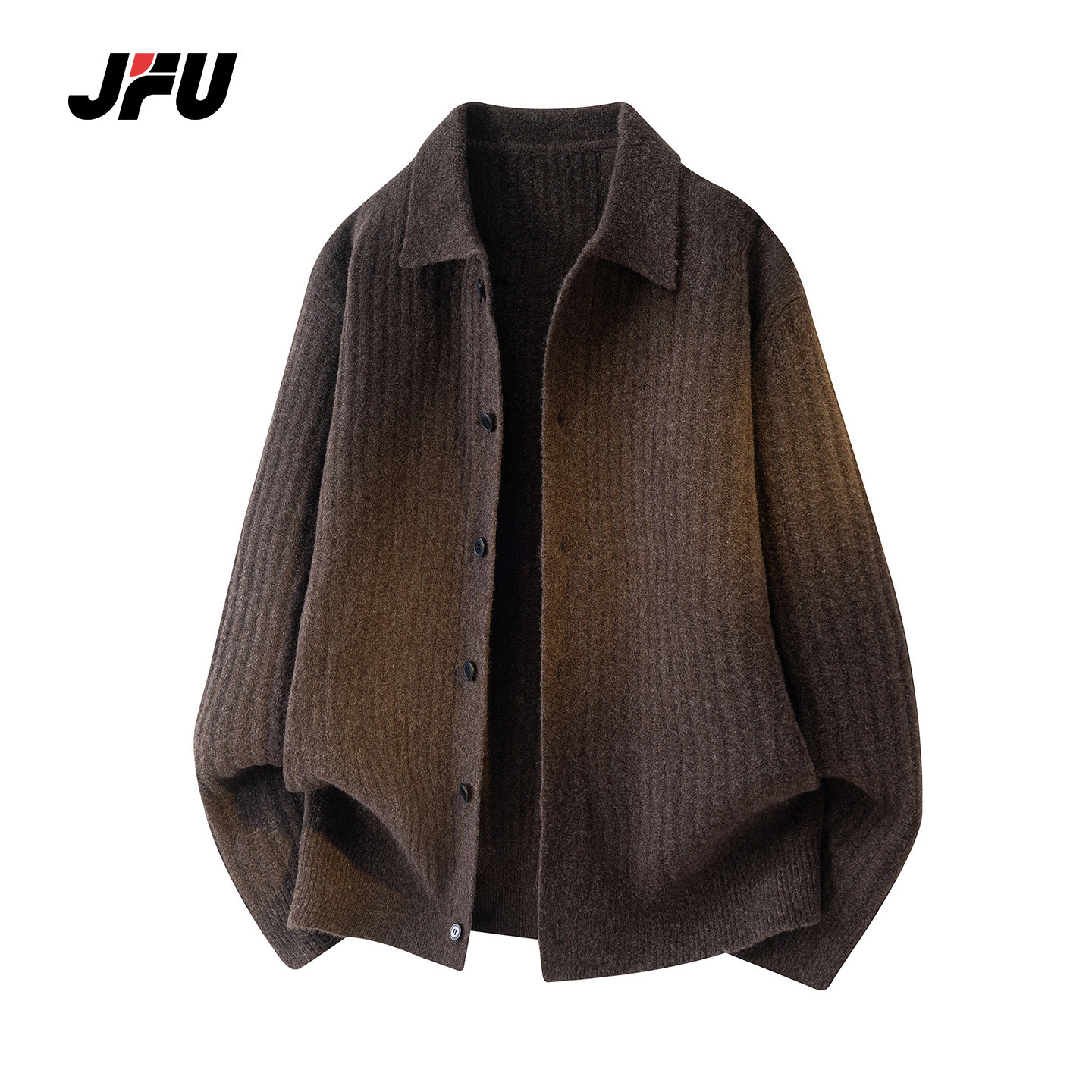 JFU潮牌 秋冬季复古翻领开衫毛衣男宽松针织衫外套高级感休闲上衣