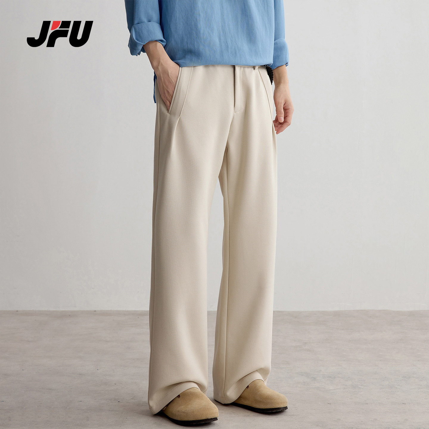 JFU潮牌美式阔腿松紧腰男休闲裤