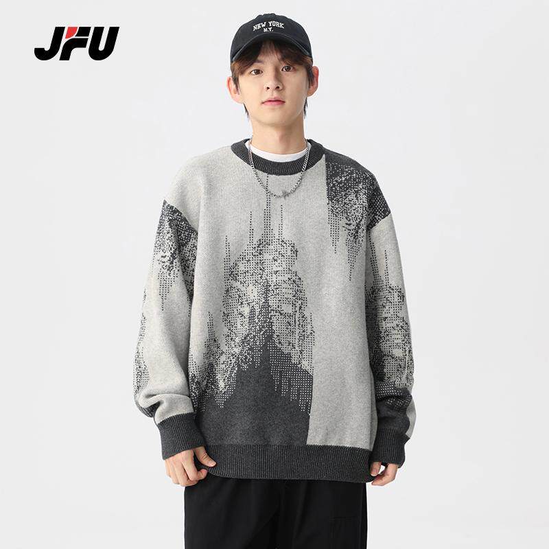 JFU秋冬新款宽松慵懒风针织衫
