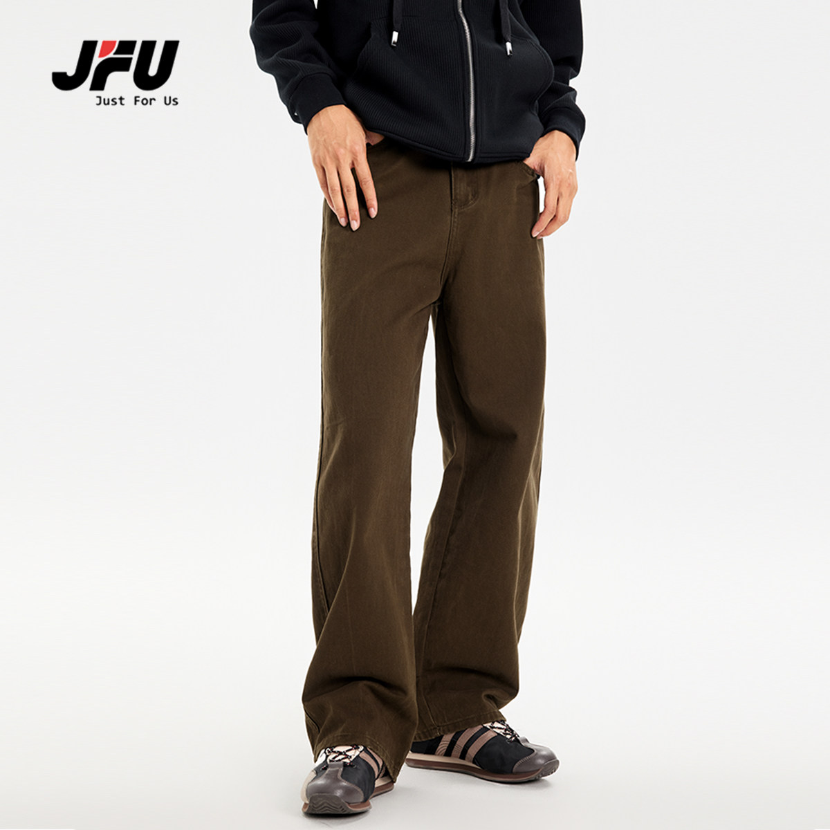 JFU青少年潮牌宽松水洗牛仔裤男春秋直筒裤日系复古休闲阔腿长裤