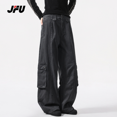 JFU潮牌复古工装多袋阔腿男裤