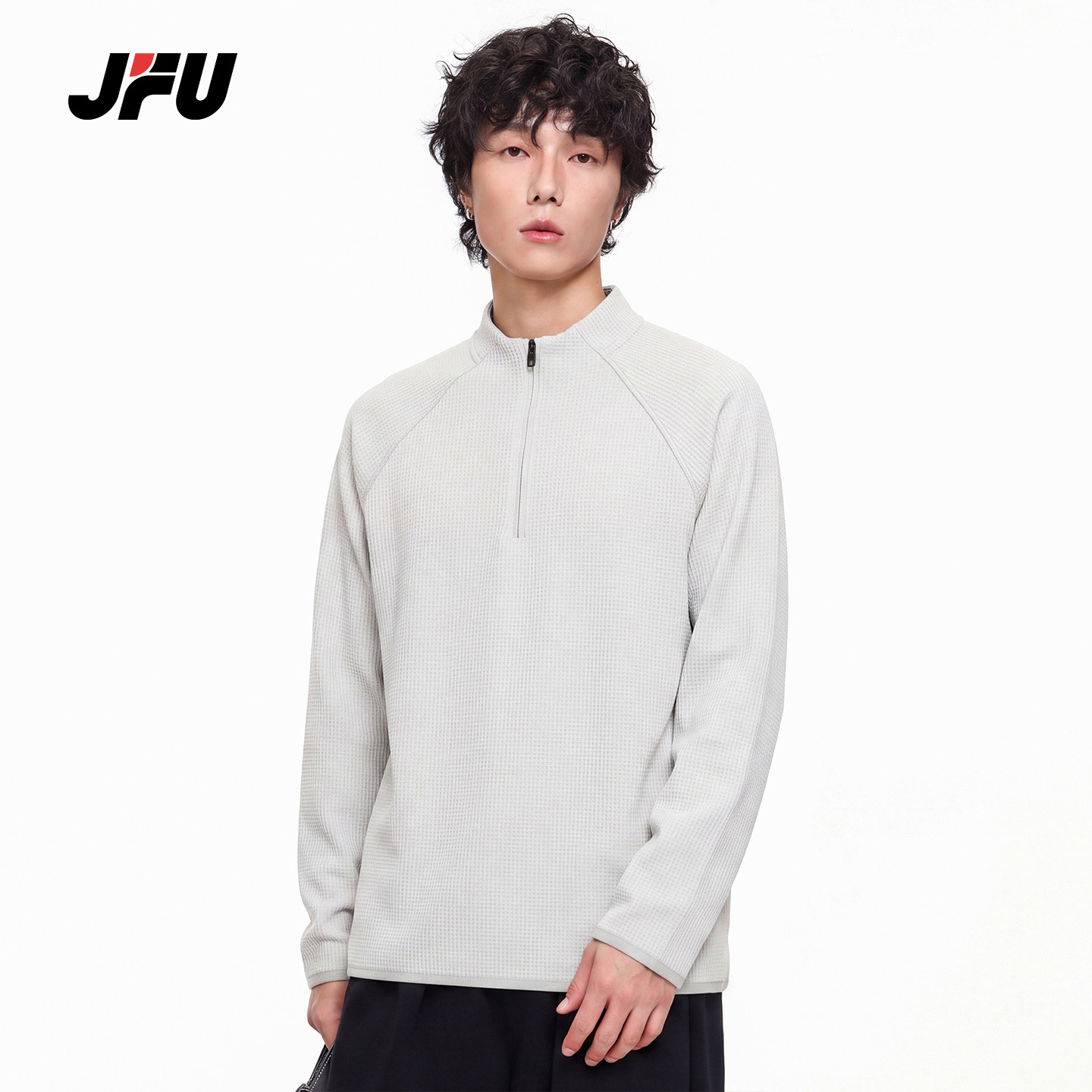 JFU潮牌半拉链宽松卫衣男图片