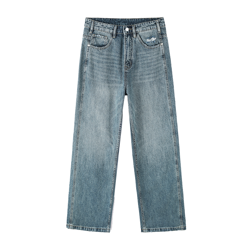 JFU牛仔裤男生设计感美式秋冬新款复古直筒宽松阔腿裤高街裤子潮