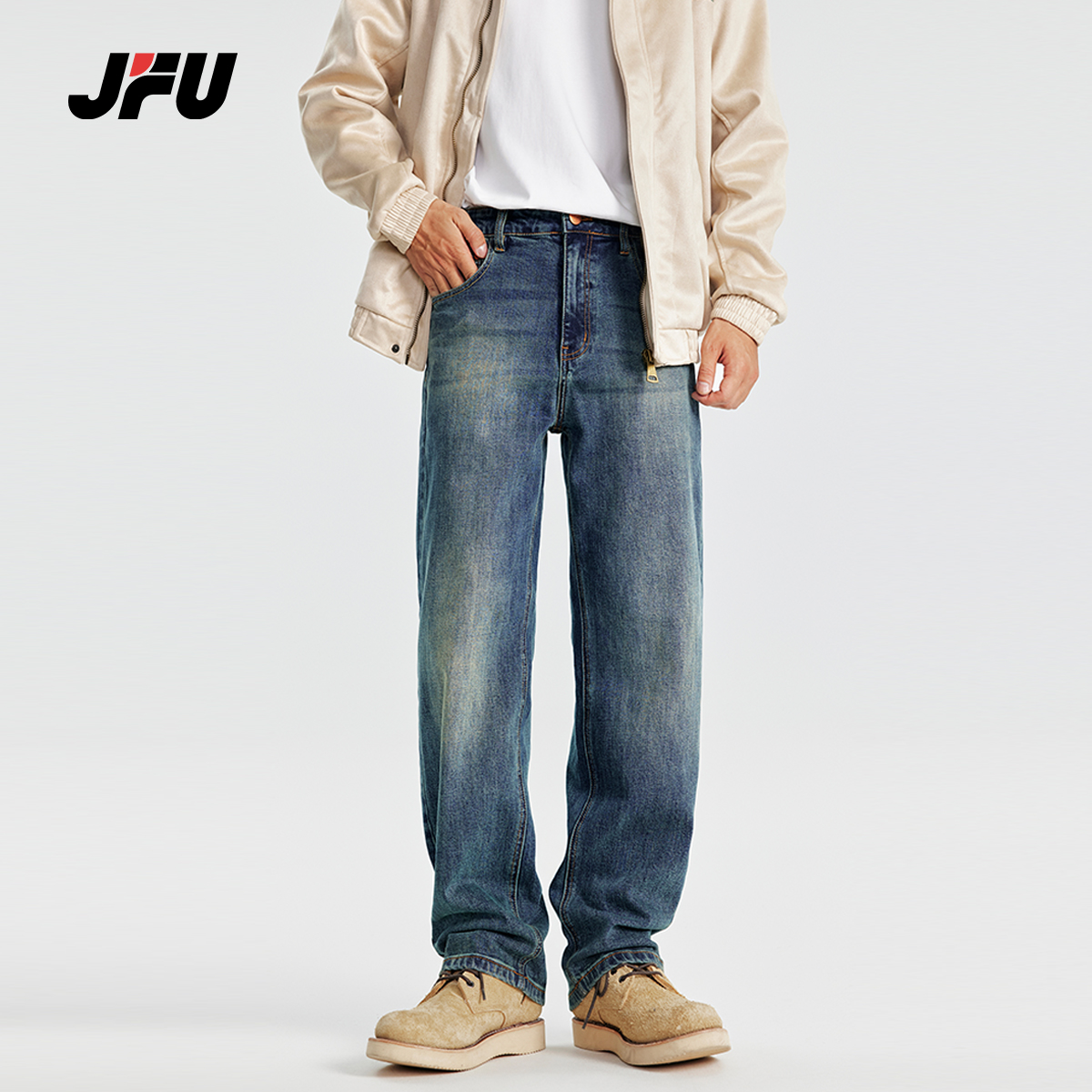 牛仔裤直筒阔腿百搭JFU美式秋冬