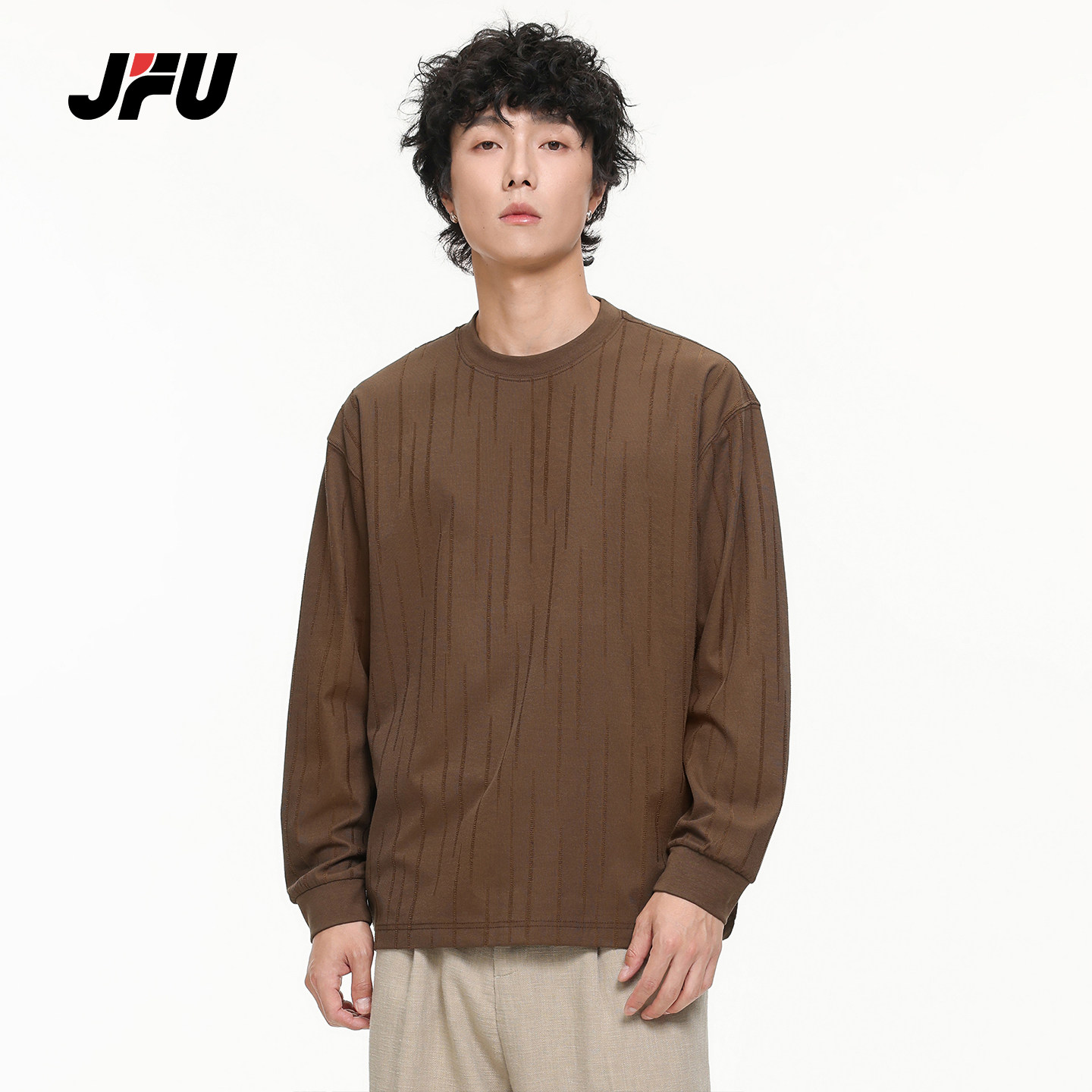 JFU潮牌美式复古竖纹长袖T恤男图片