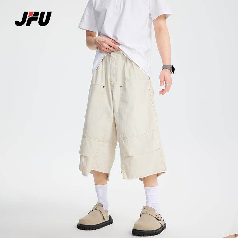 JFU休闲阔腿短裤百搭宽松七分裤