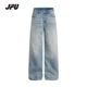 秋冬季 美式 复古水洗做旧直筒牛仔裤 JFU潮牌 男女休闲百搭阔腿长裤