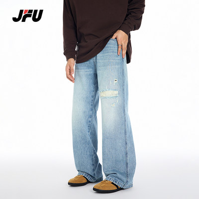 JFU春季新款美式复古牛仔裤