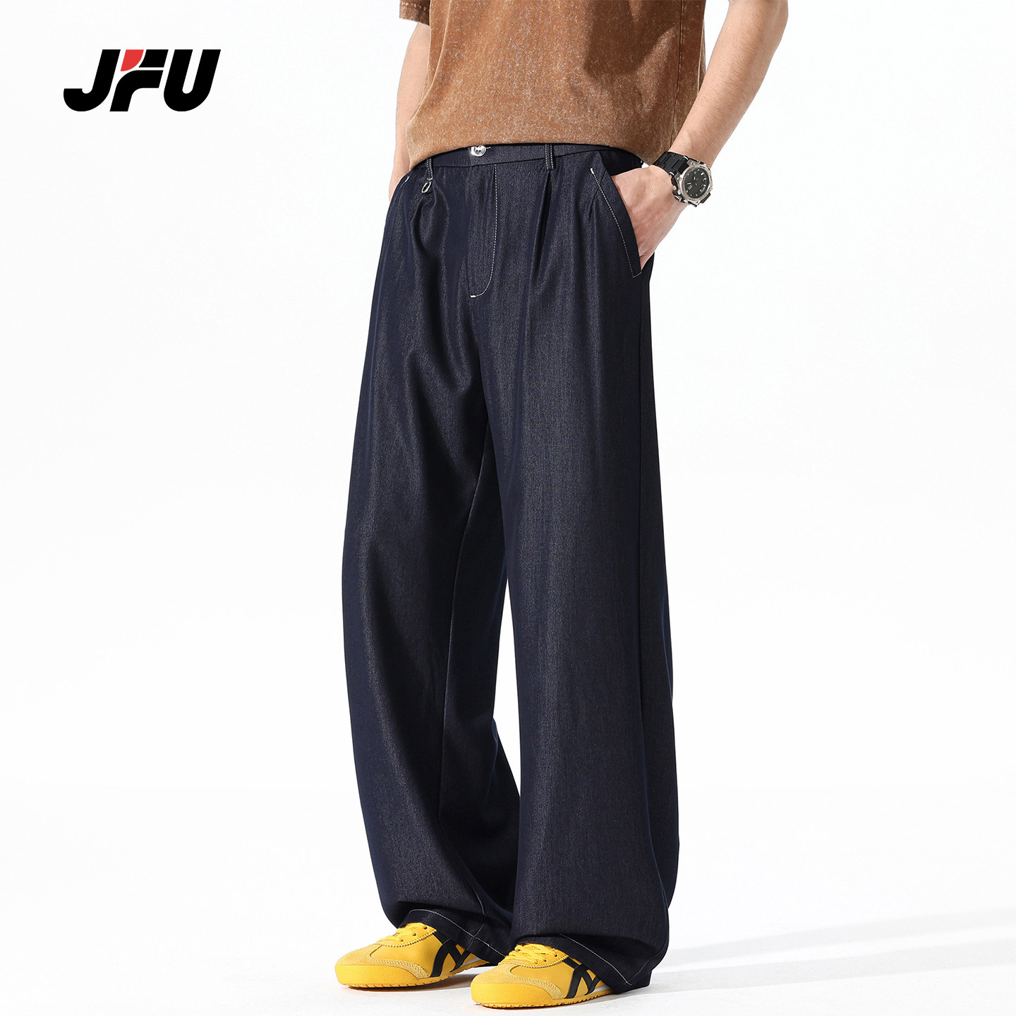 JFU潮牌 夏季美式复古简约休闲裤男百搭宽松直筒阔腿垂感休闲长裤