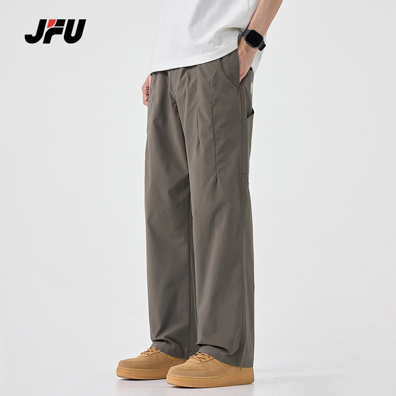 JFU春季新款美式复古直筒休闲工装裤男款户外运动宽松阔腿长裤子