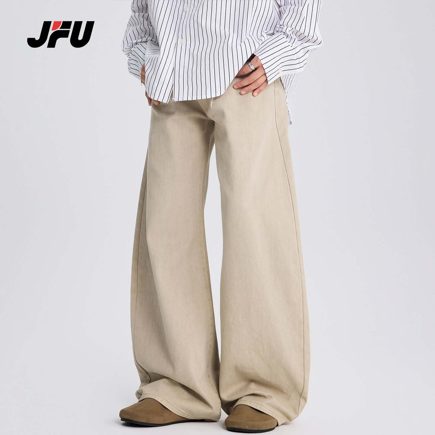 JFU潮牌 秋冬新款美式复古宽松休闲弯刀牛仔裤男款阔腿拖地长裤