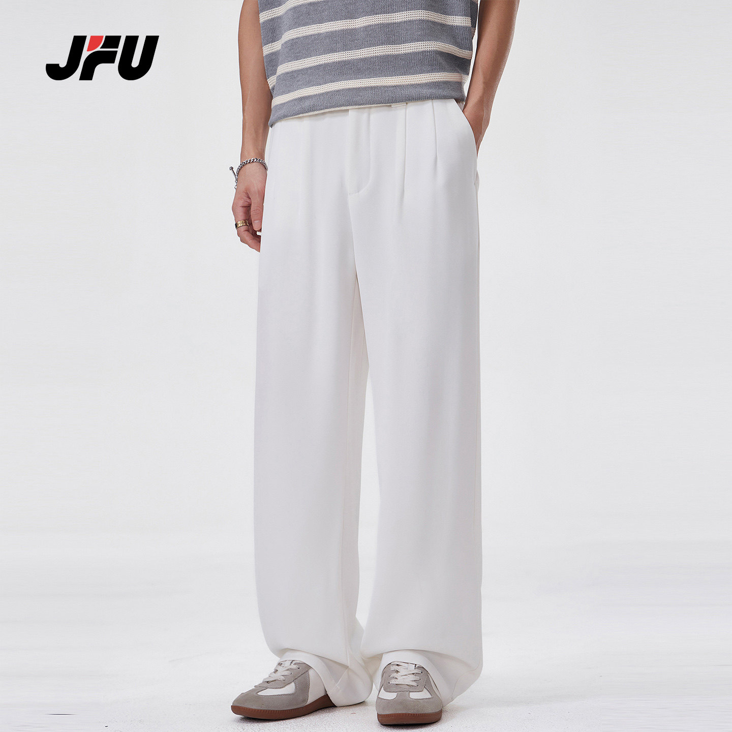 JFU潮牌 春季新款垂坠感直筒休闲裤男宽松高级感简约宽松阔腿长裤